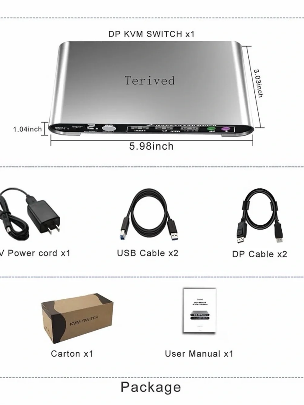 Silver 2-Port DisplayPort USB 3.0 KVM Switch - Silver NIB